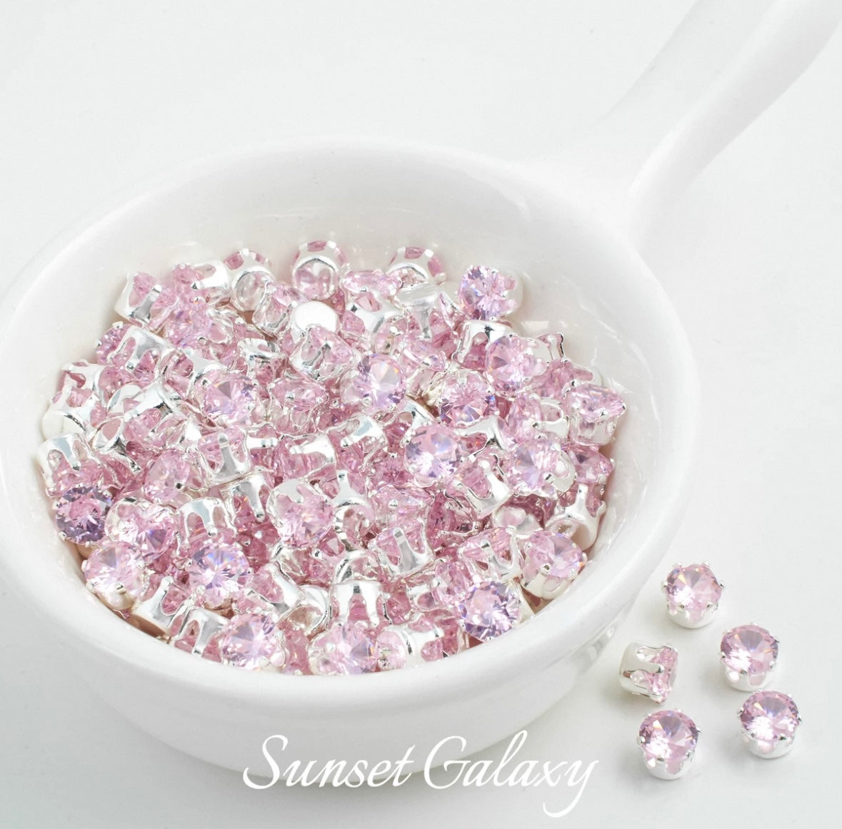 【 Card 5 Round Zirconia Silver Bottom Claw Diamond 】 Zirconia Silver Plated Bead Handmade DIY Material Bracelet Necklace Jewelry Accessories
