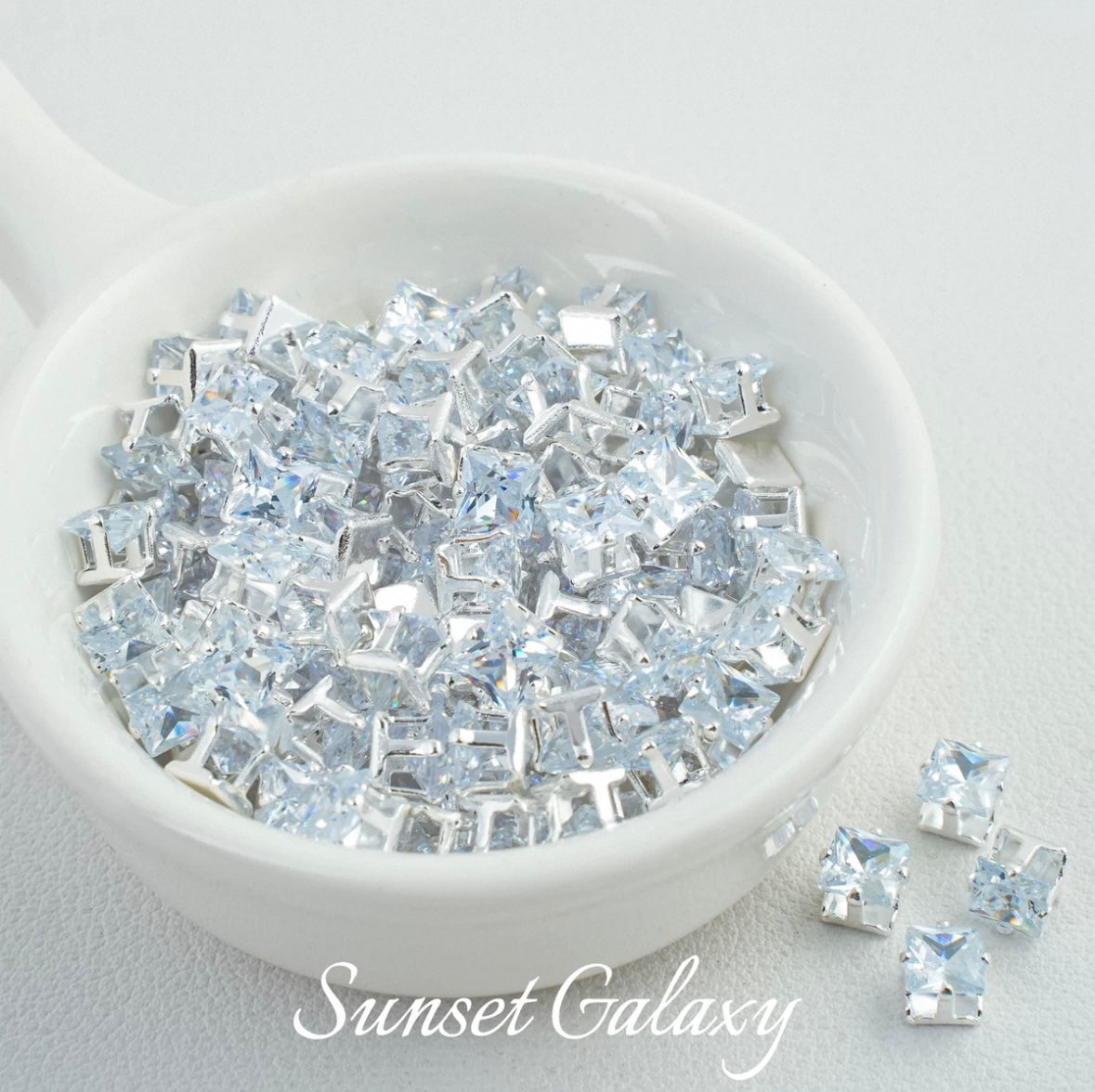 【 Card 5 Square 】 Silver Bottom Zircon Claw Diamond Gold Plated Beads Handmade DIY Bracelet Clothing Bead Accessories Material