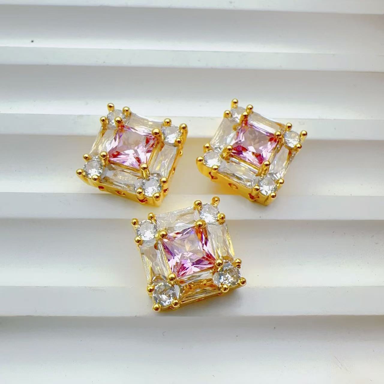 18k genuine gold electroplated copper micro inlaid zircon block porous bead necklace bracelet bracelet DIY jewelry accessories