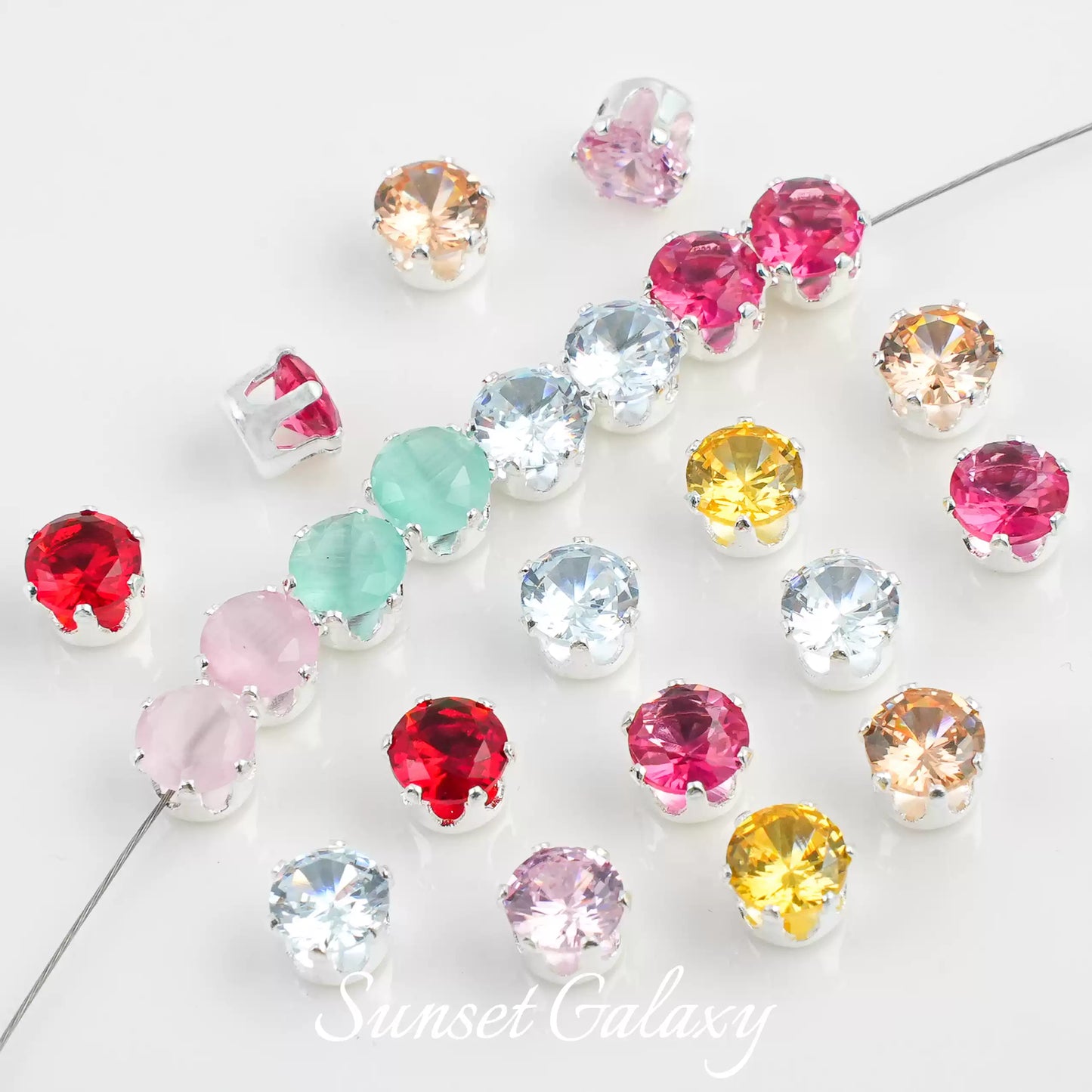 【 Card 5 Round Zirconia Silver Bottom Claw Diamond 】 Zirconia Silver Plated Bead Handmade DIY Material Bracelet Necklace Jewelry Accessories