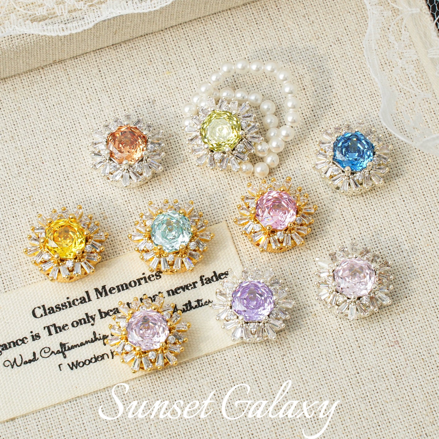 18k Sunflower Zircon Rose Cutting Full Zirconia Accessories Handmade DIY Bead Bracelet Necklace Accessories Materials