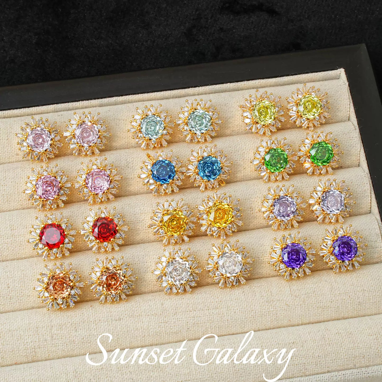 18k Sunflower Zircon Rose Cutting Full Zirconia Accessories Handmade DIY Bead Bracelet Necklace Accessories Materials