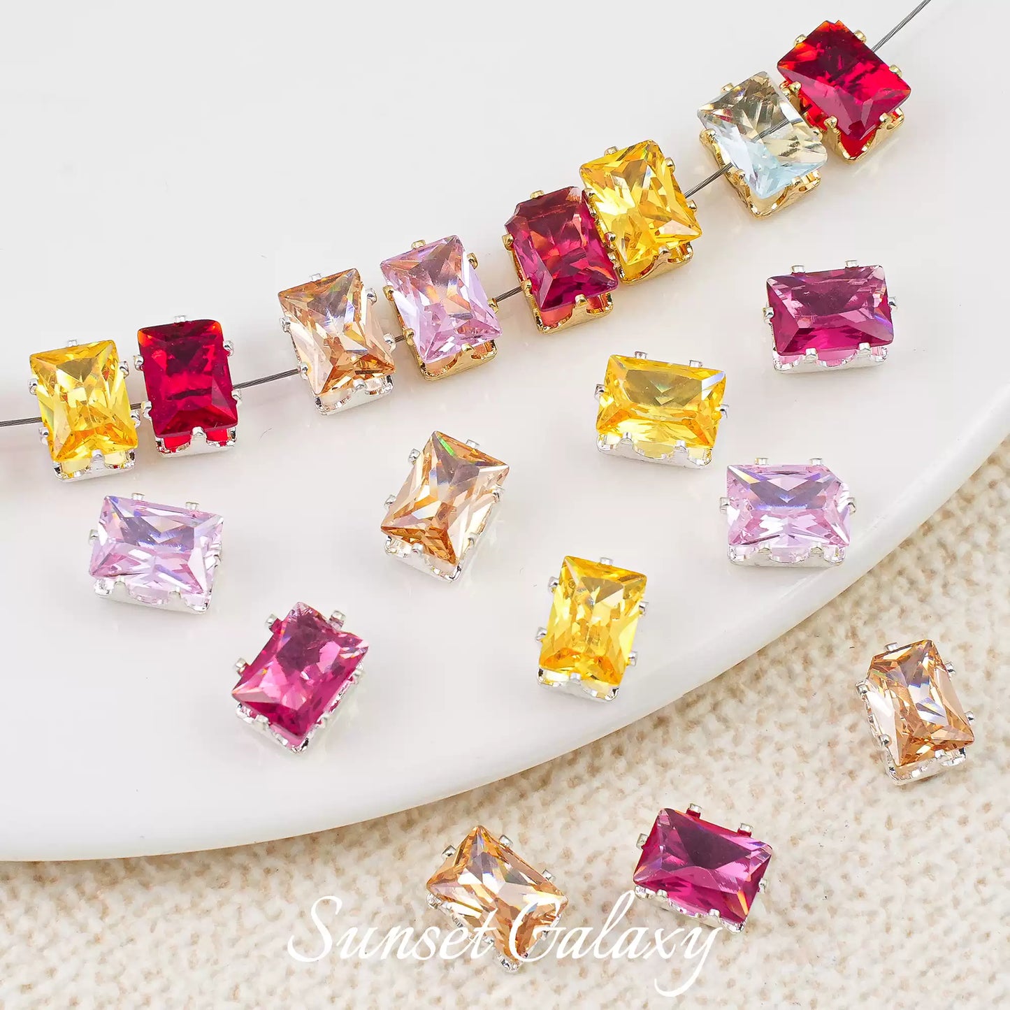 【CF 5 * 7 Rectangle 】 18k gold rectangular multi section zircon claw drill handmade DIY material bead bracelet accessory