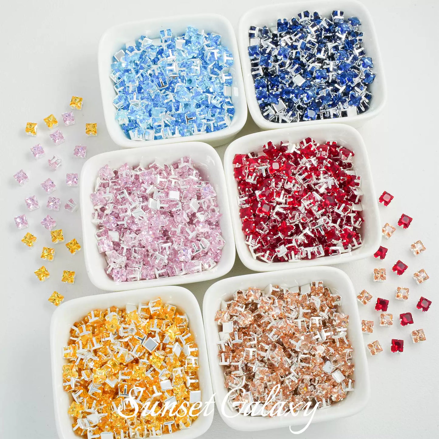 【 Card 5 Square 】 Silver Bottom Zircon Claw Diamond Gold Plated Beads Handmade DIY Bracelet Clothing Bead Accessories Material