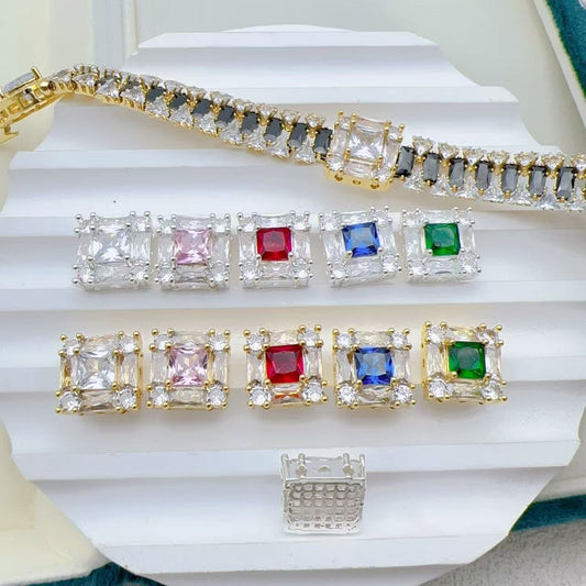 18k genuine gold electroplated copper micro inlaid zircon block porous bead necklace bracelet bracelet DIY jewelry accessories