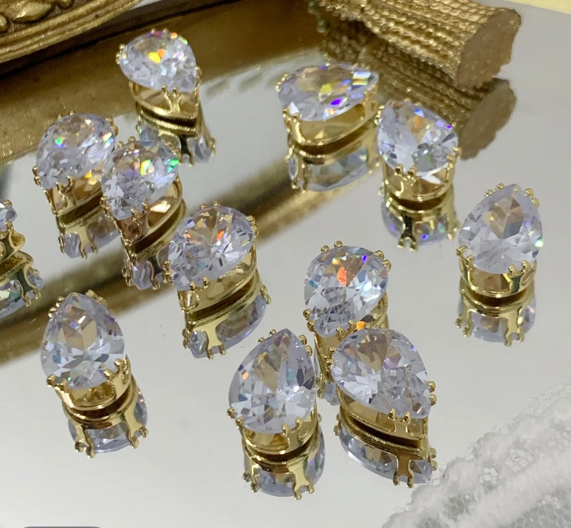 【ShuiDI Water Drop Silver Bottom 4× 6 】 Color Preserved Zircon Claw Diamond Beads Handmade DIY Bracelet Necklace Beads Clothing Material Accessories