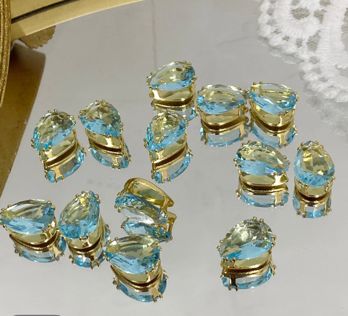 【ShuiDI Water Drop Silver Bottom 4× 6 】 Color Preserved Zircon Claw Diamond Beads Handmade DIY Bracelet Necklace Beads Clothing Material Accessories