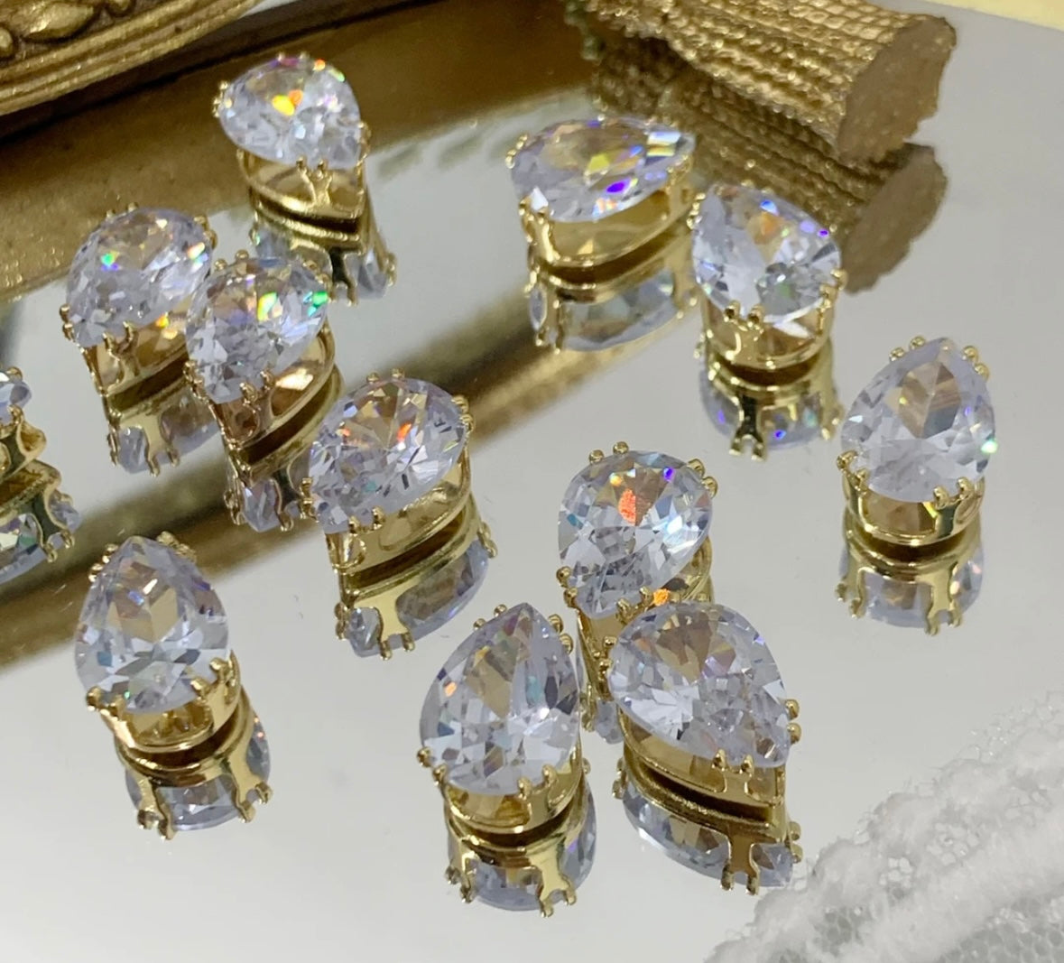 【ShuiDI Water Drop Silver Bottom 4× 6 】 Color Preserved Zircon Claw Diamond Beads Handmade DIY Bracelet Necklace Beads Clothing Material Accessories
